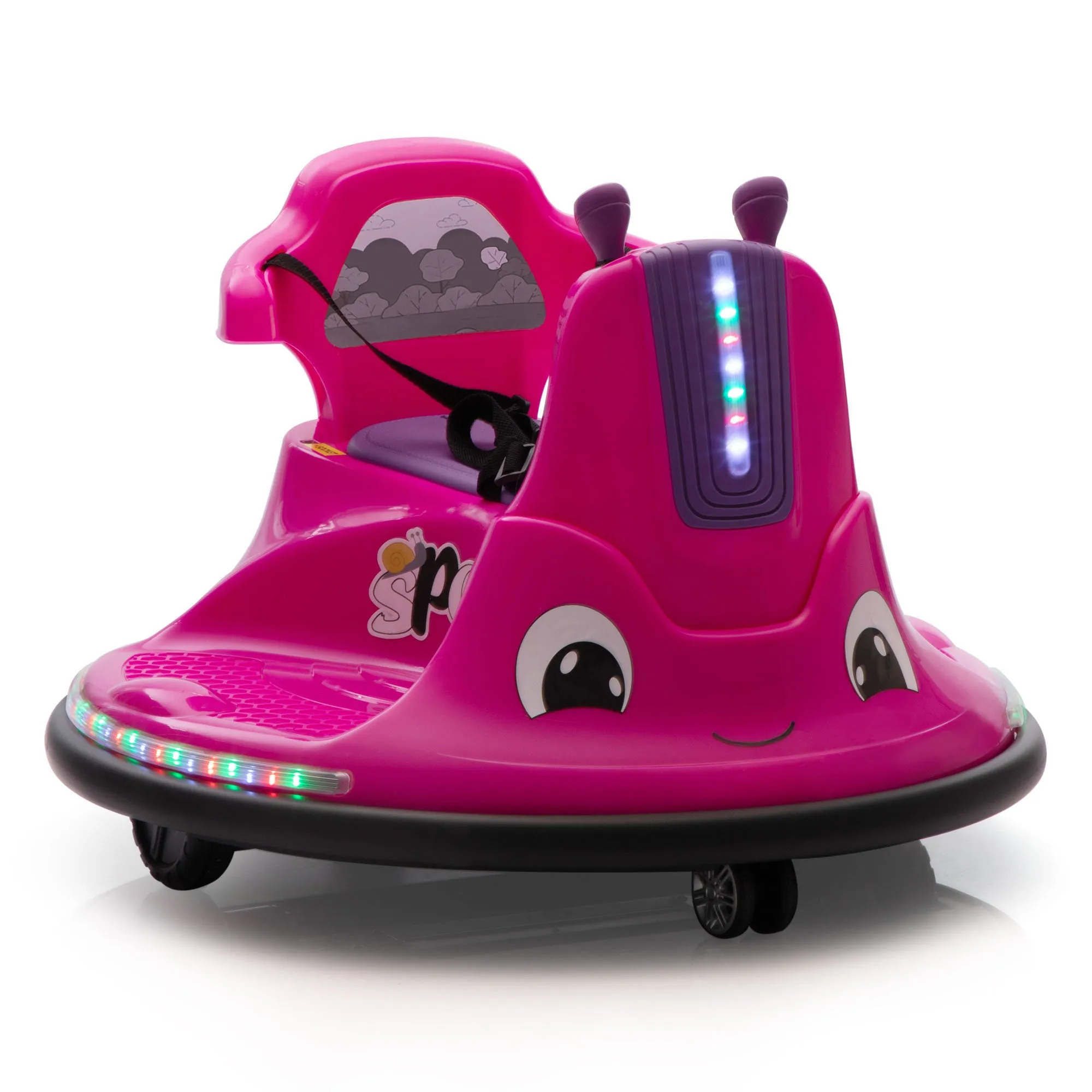 12V Snail-Shaped Kids Electric Bumper Car with Remote Control, Ride On Car with LED Lights, Music, 360 Degree Rotate, Toddler Race Toys, 3-8 Years Old