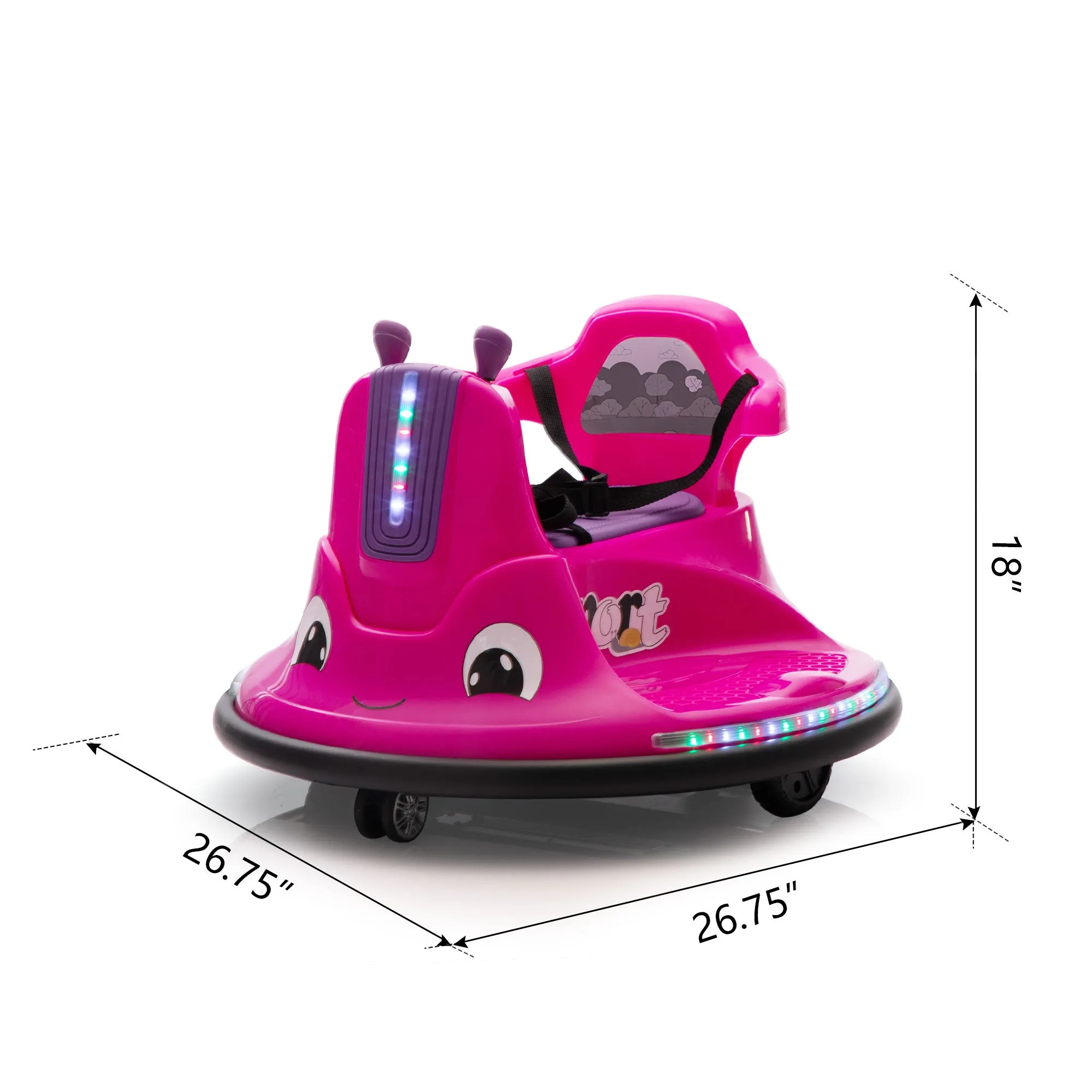 12V Snail-Shaped Kids Electric Bumper Car with Remote Control, Ride On Car with LED Lights, Music, 360 Degree Rotate, Toddler Race Toys, 3-8 Years Old