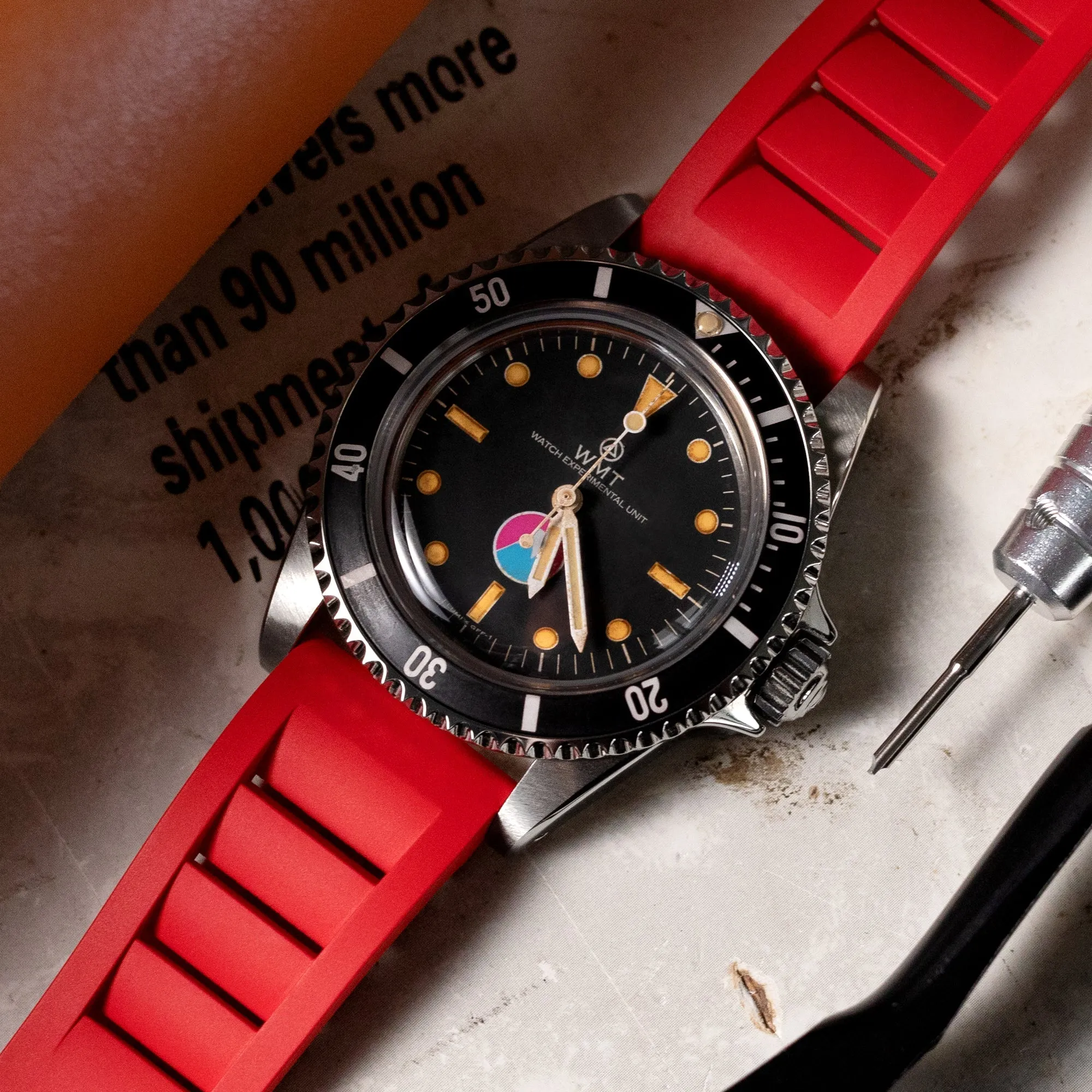 20mm Red RM Vented FKM rubber watch strap