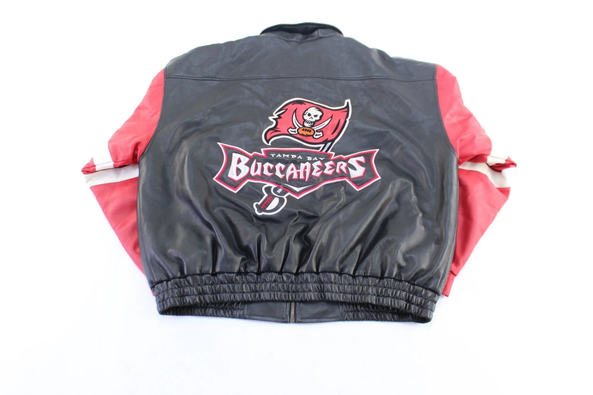 90's Tampa Bay Buccaneers Embroidered Leather Zip Up Jacket