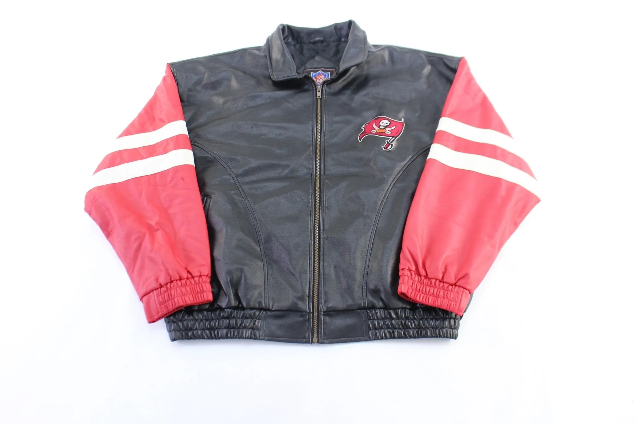 90's Tampa Bay Buccaneers Embroidered Leather Zip Up Jacket