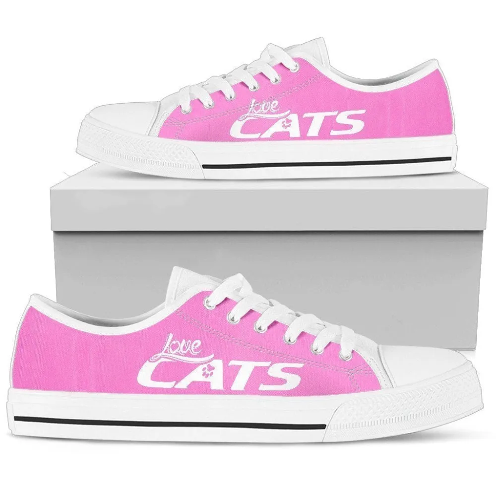 Adorable Love Cats Pink Low Top Shoe For Women - Stylish And Comfortable, Cat Canvas Shoes