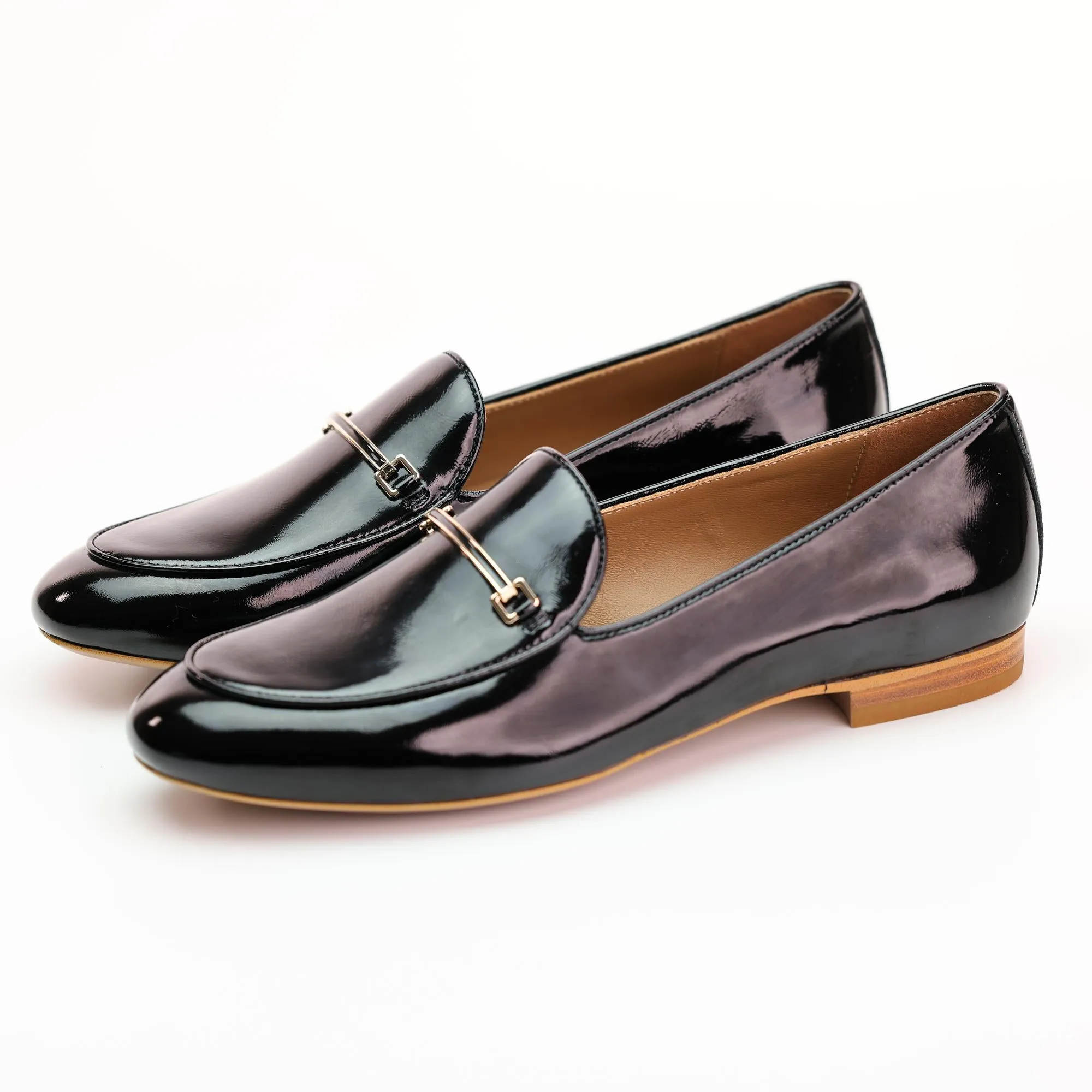 AiciBerllucci  Black Patent  Leather & Sheepskin lining- Prime-Women's Leather Loafer- Sleek Loafers Slip on Shoes-Casual Flat Shoes