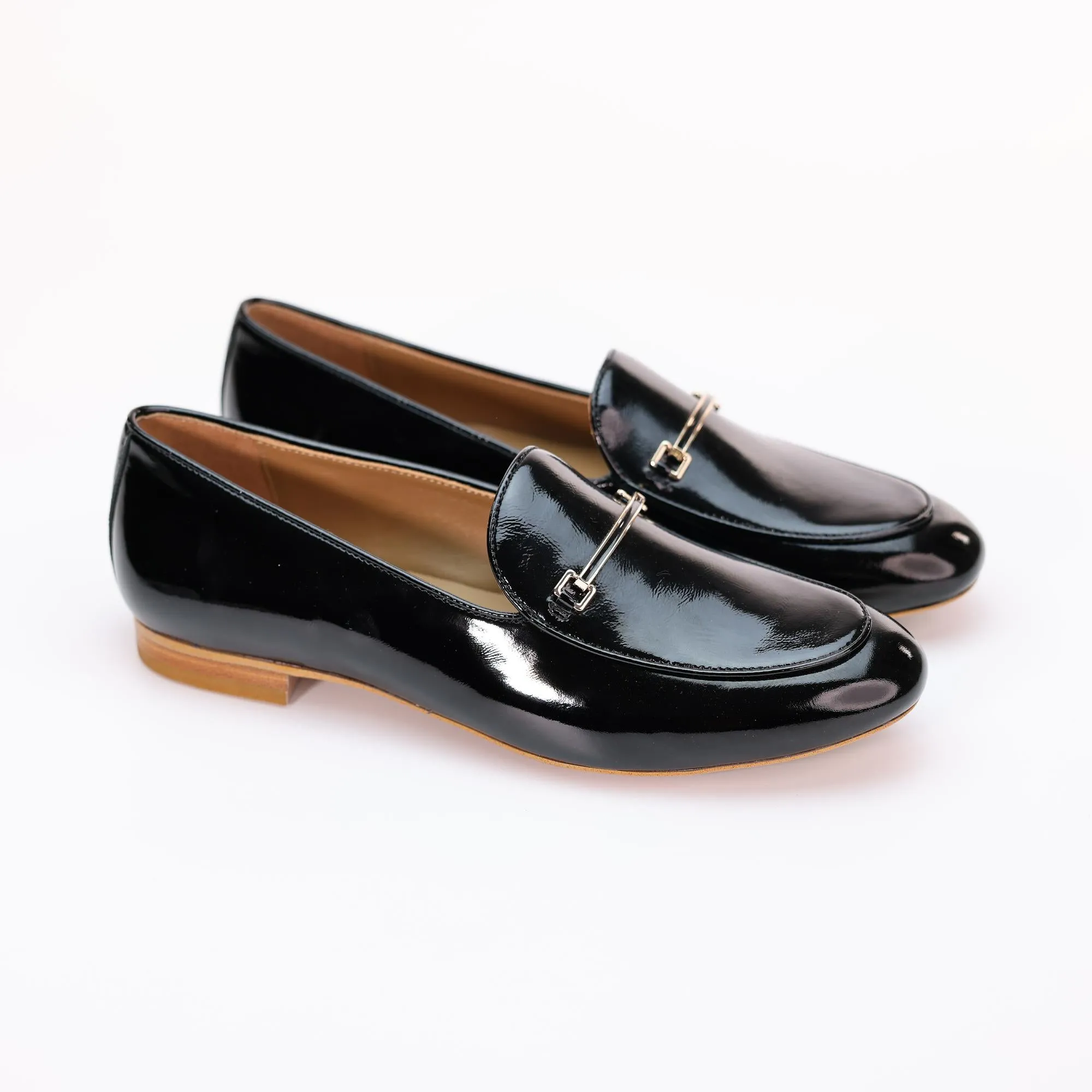 AiciBerllucci  Black Patent  Leather & Sheepskin lining- Prime-Women's Leather Loafer- Sleek Loafers Slip on Shoes-Casual Flat Shoes