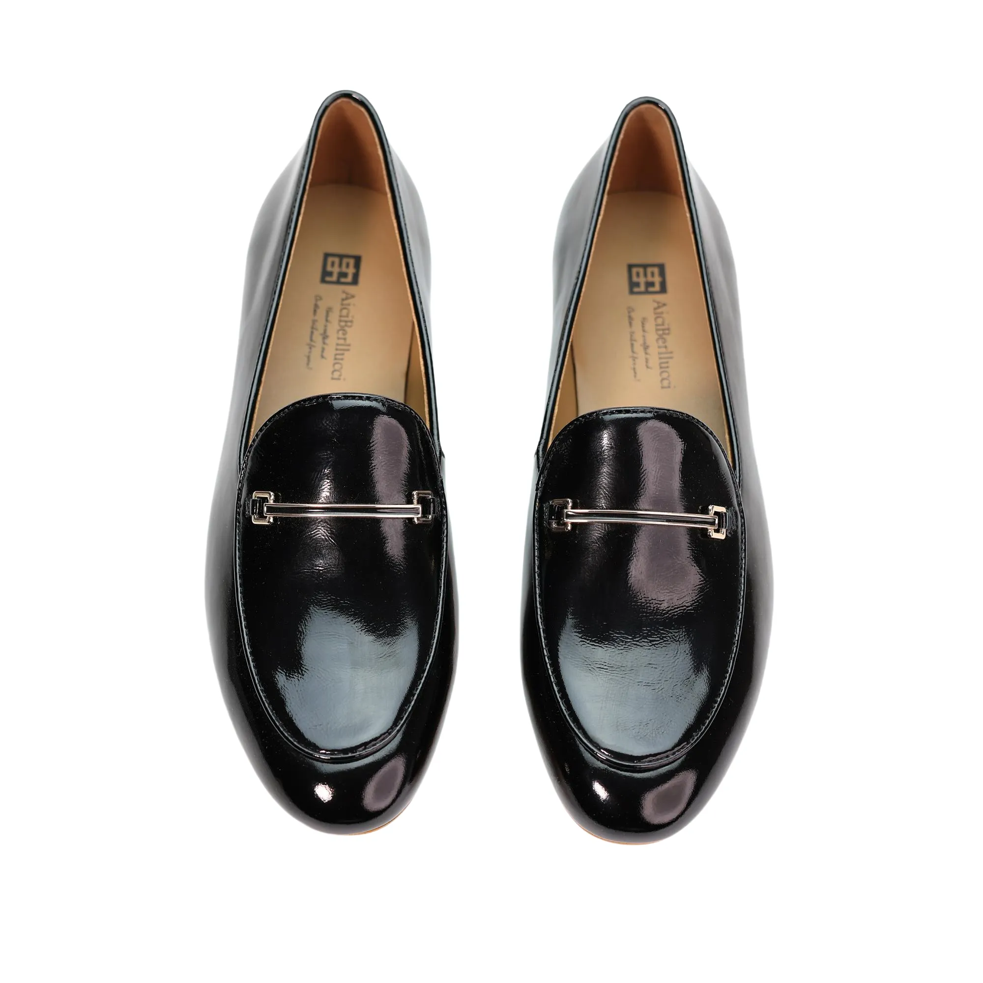 AiciBerllucci  Black Patent  Leather & Sheepskin lining- Prime-Women's Leather Loafer- Sleek Loafers Slip on Shoes-Casual Flat Shoes