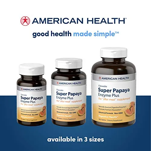 American Health Super Papaya Enzyme Plus  360 Chewable Tablets