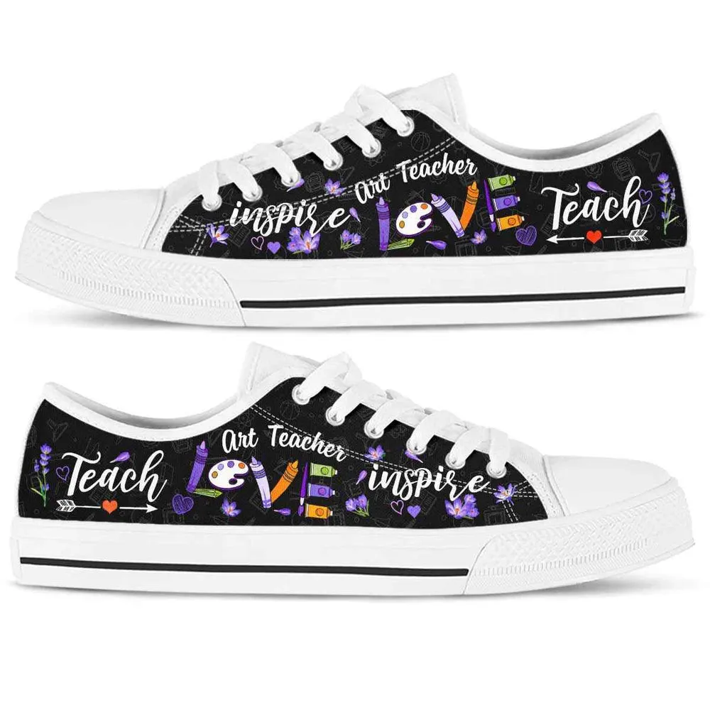 Art Teacher Lavender Teach Love Inspire Low Top Shoes, Teacher Shoes, Low Top Sneakers