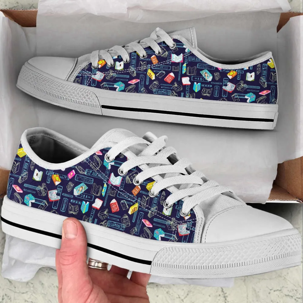 Artistic Books Pattern Low Top Shoes, Canvas Shoes Design, Low Top Sneaker