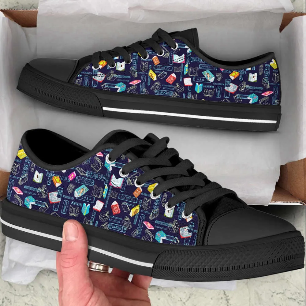 Artistic Books Pattern Low Top Shoes, Canvas Shoes Design, Low Top Sneaker