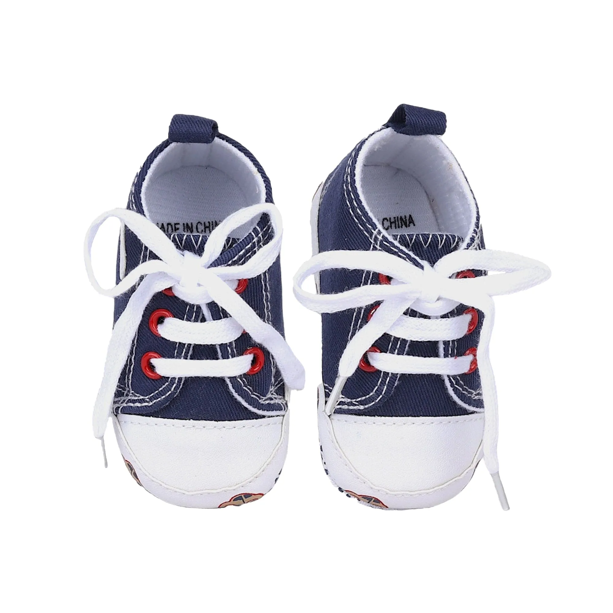 Baby Moo Car Printed Lace-Up Design Anti-Skid Denim Sneakers - Blue, White