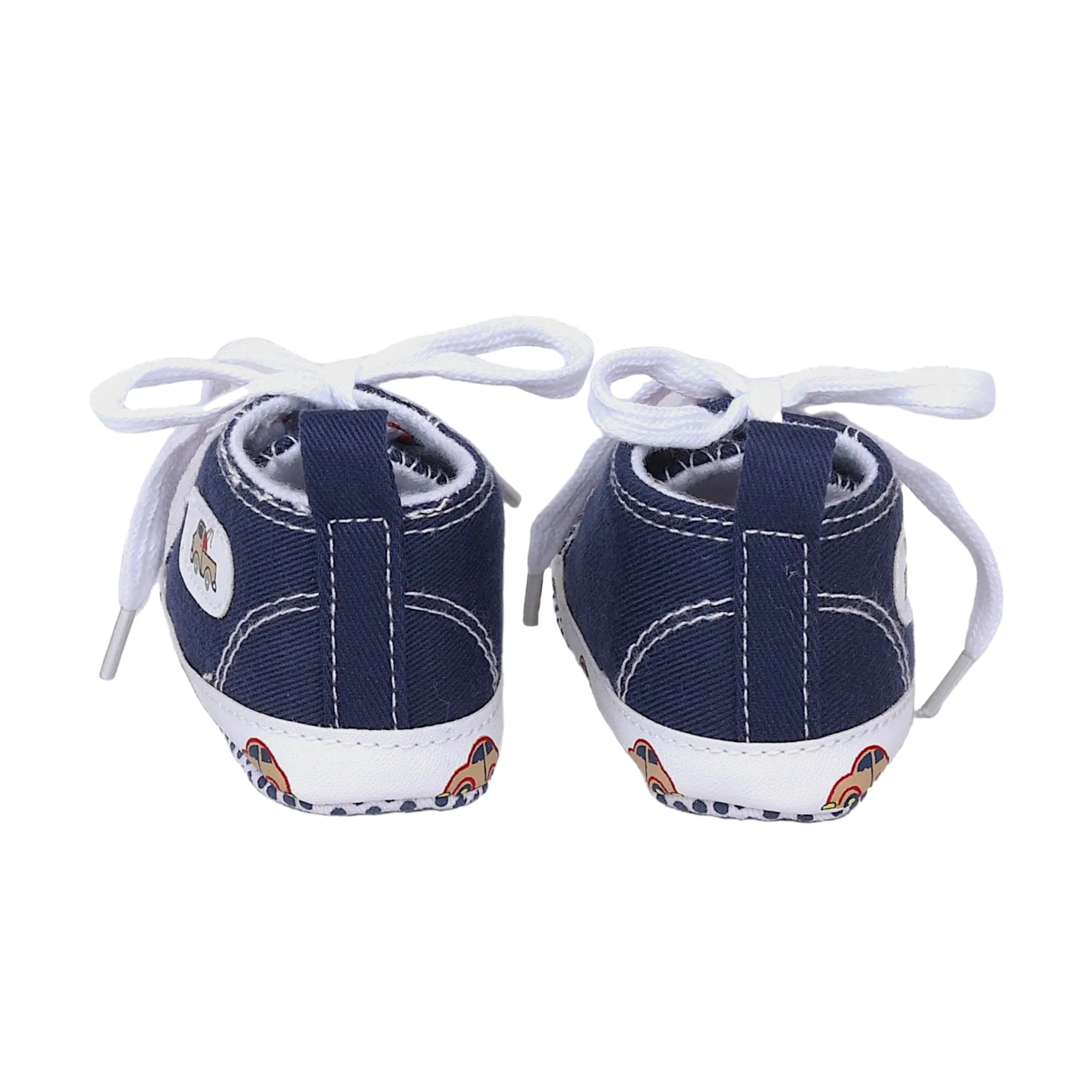 Baby Moo Car Printed Lace-Up Design Anti-Skid Denim Sneakers - Blue, White