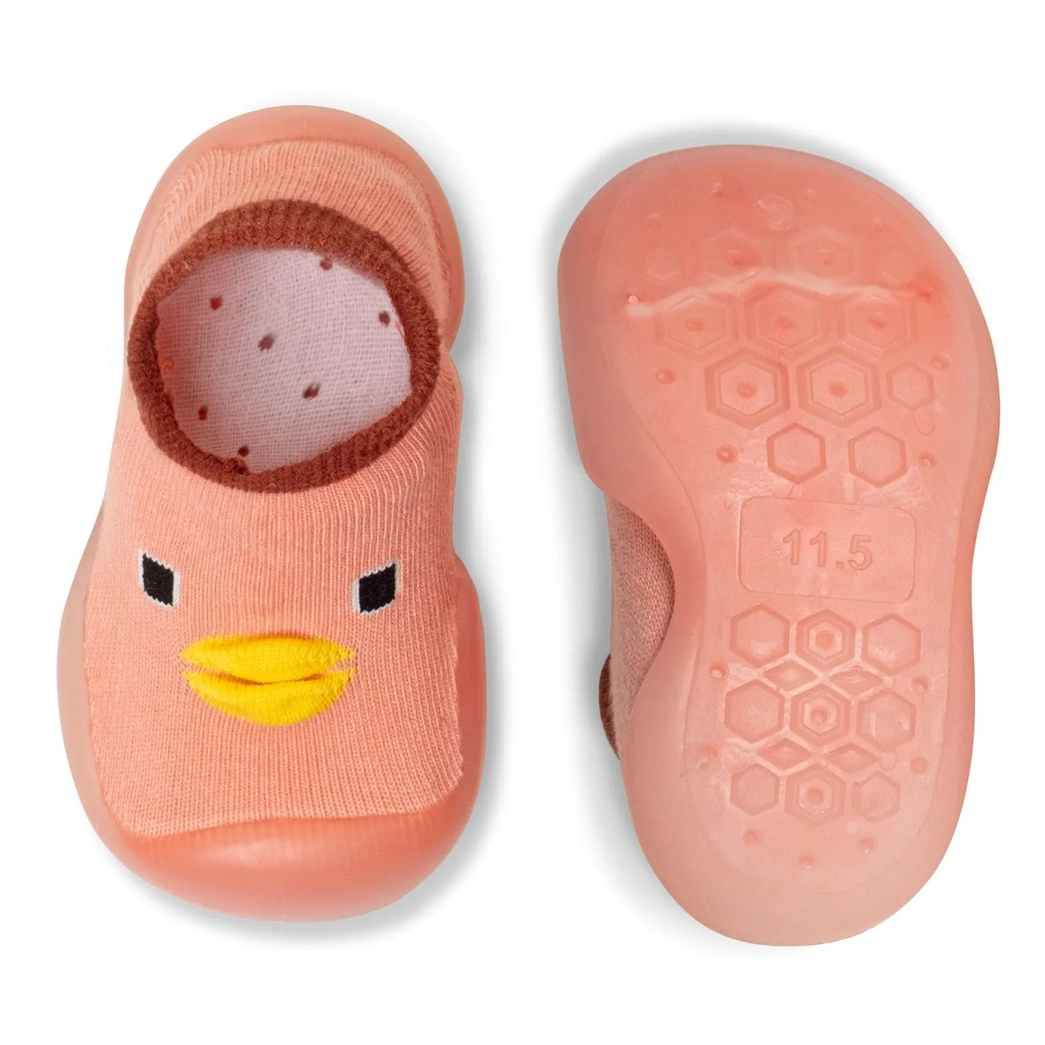 Baby Moo Cute Duck Anti-Skid Rubber Sole Comfy Slip-On Sock Shoes - Peach