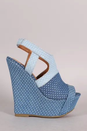 Bamboo Colorblock Denim Star Print Platform Wedge