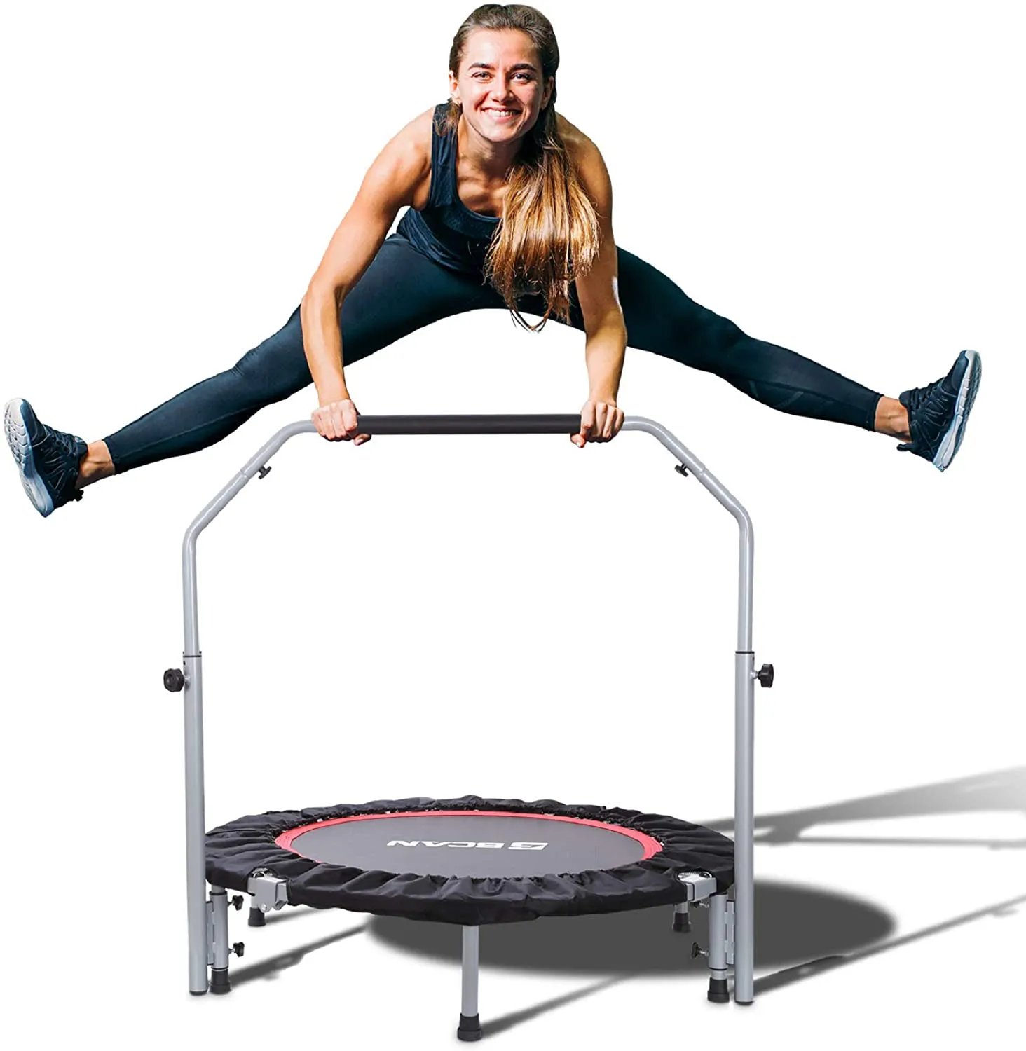 BCAN 40" Foldable Mini Trampoline, Fitness Rebounder with Adjustable Foam Handle, Exercise Trampoline for Adults Indoor/Garden Workout Max Load 330lbs