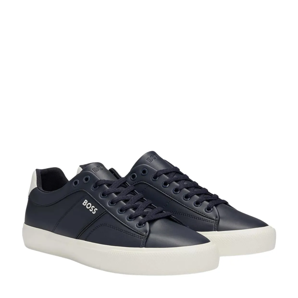 BOSS Navy Aiden Contrast Logo Lace Up Cupsole Trainers