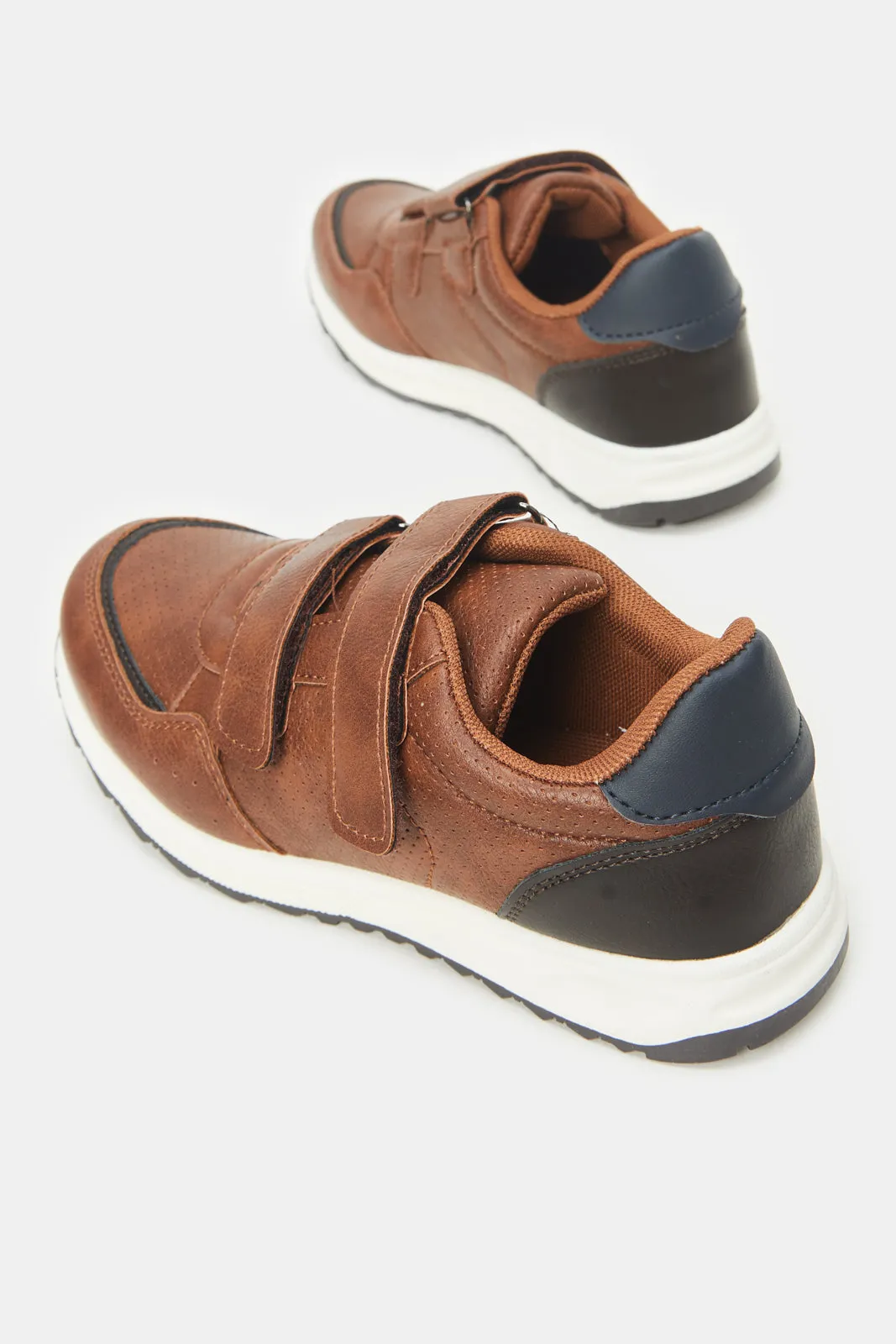 Boys Brown Material Block Sneakers