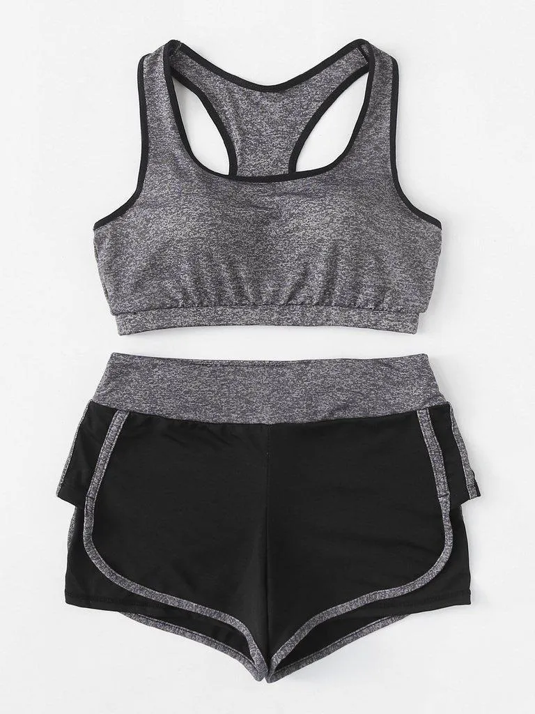 Contrast Trim Sports Bra And Shorts