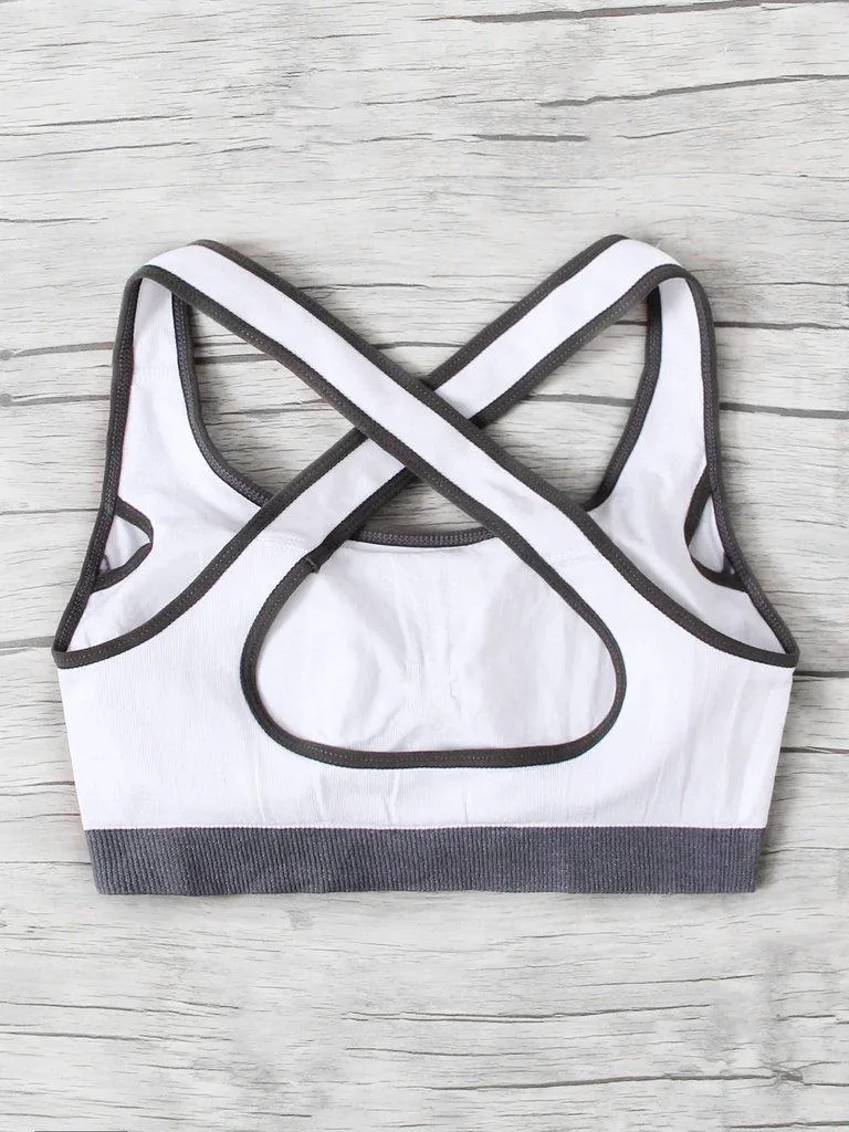 Cross Back Contrast Piping Sports Bra