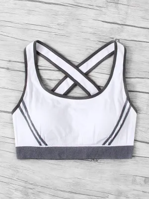 Cross Back Contrast Piping Sports Bra