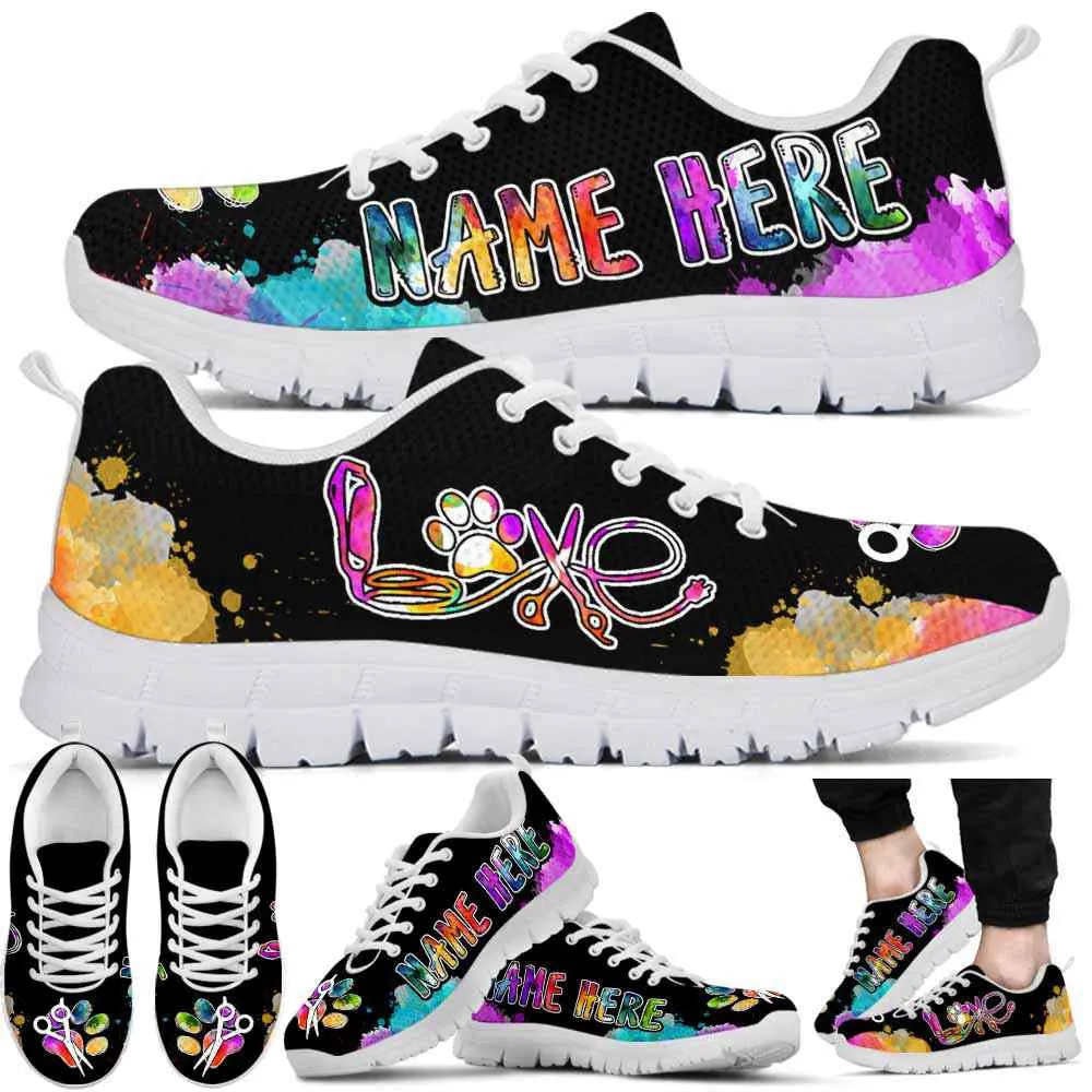 Custom Name Dog Sneaker, Colorful Watercolor Sneakers Shoes, Best Running Shoes