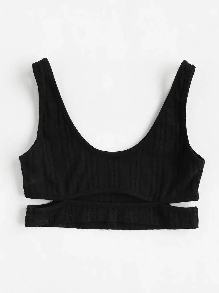 Cutout Ribbed Knit Sports Bra