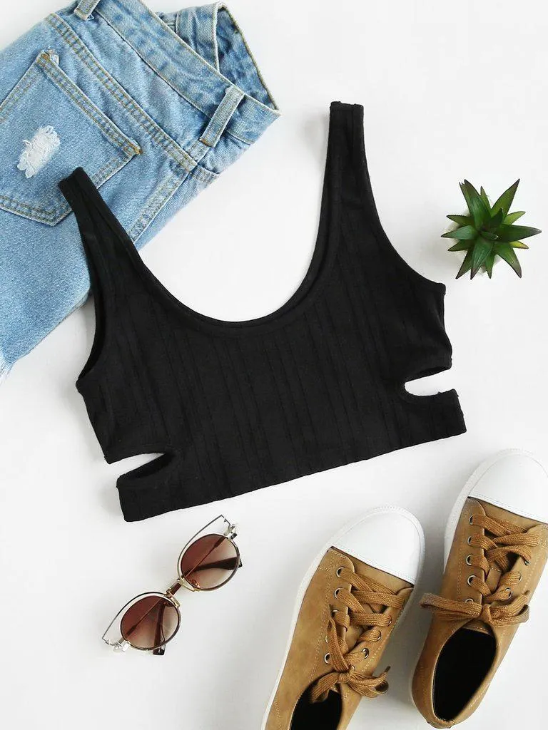 Cutout Ribbed Knit Sports Bra