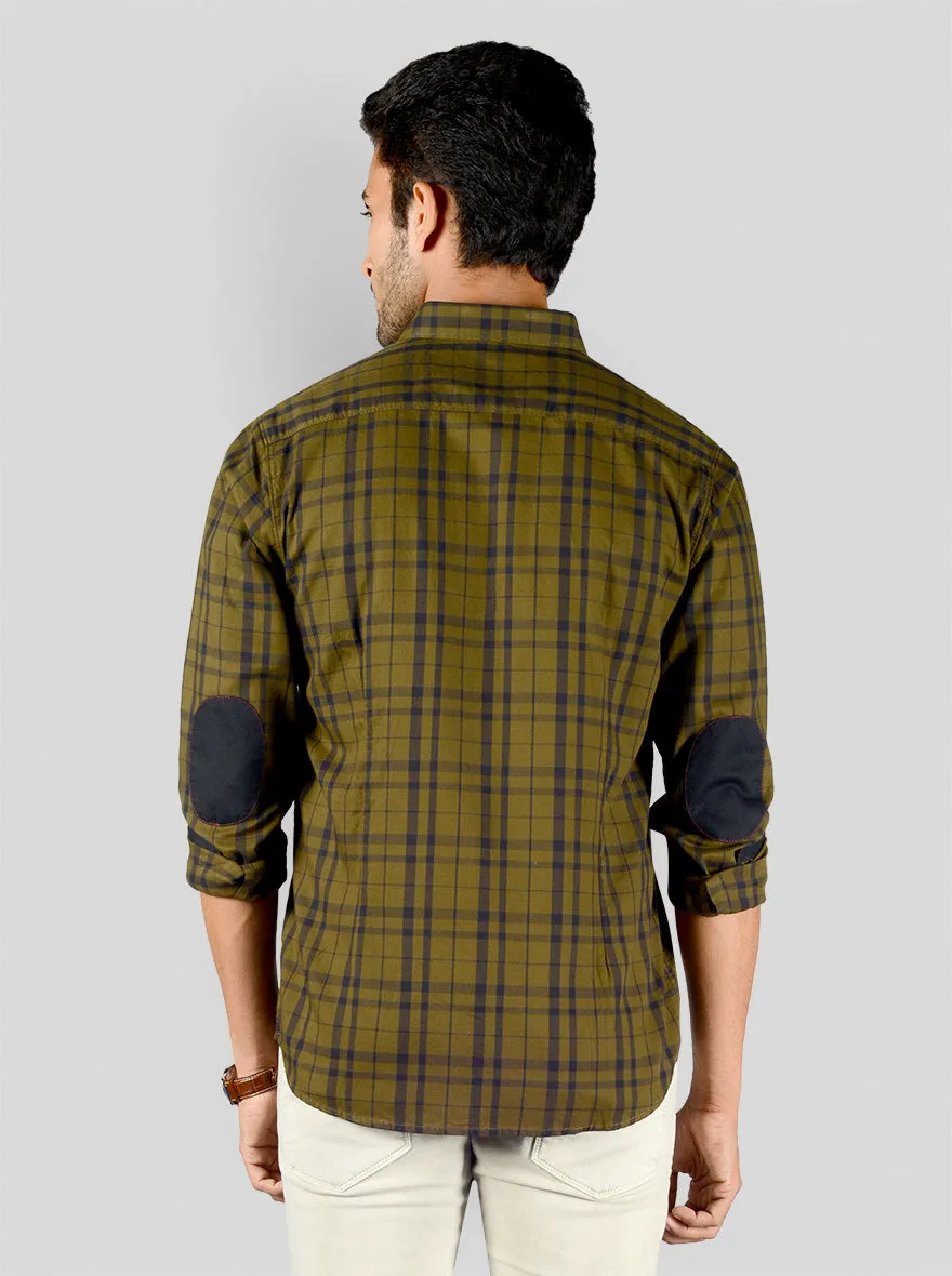 Dark Olive Green Checked Slim Fit Casual Shirt | JadeBlue