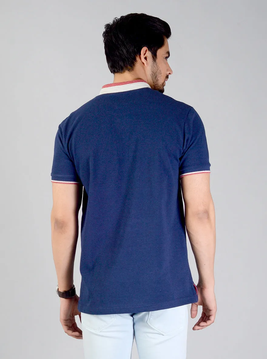 Deep Blue Solid Slim Fit Polo T-shirt | Greenfibre