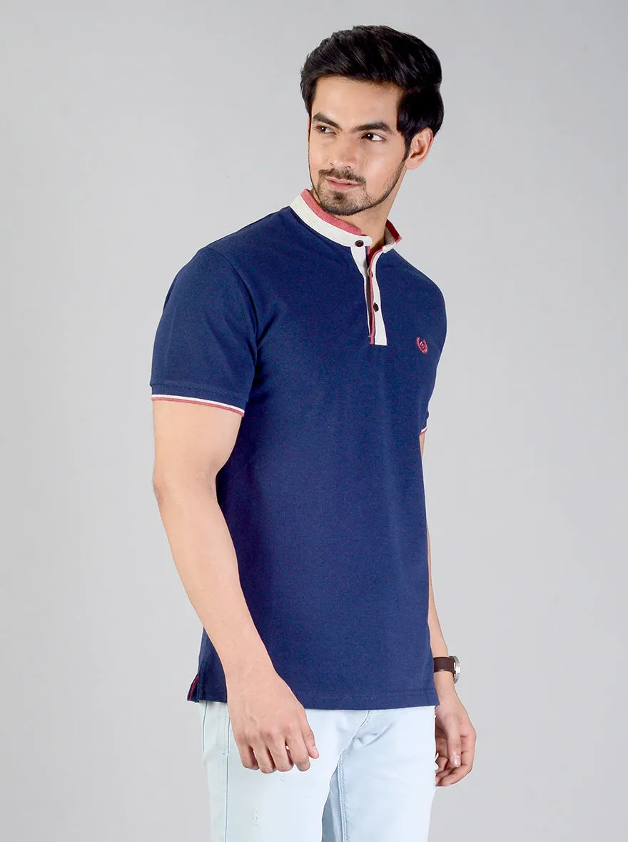 Deep Blue Solid Slim Fit Polo T-shirt | Greenfibre