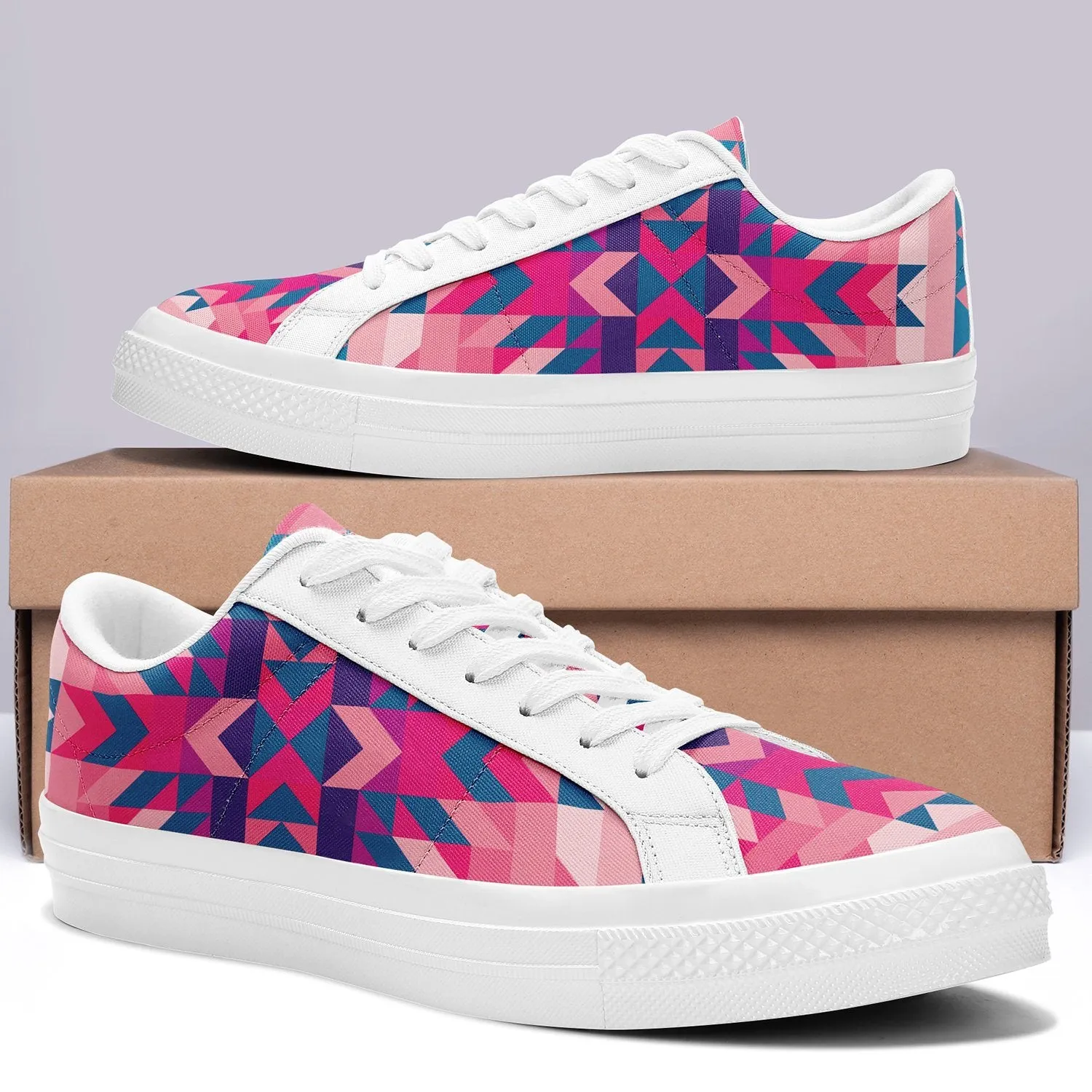 Desert Geo Blue Aapisi Low Top Canvas Shoes White Sole