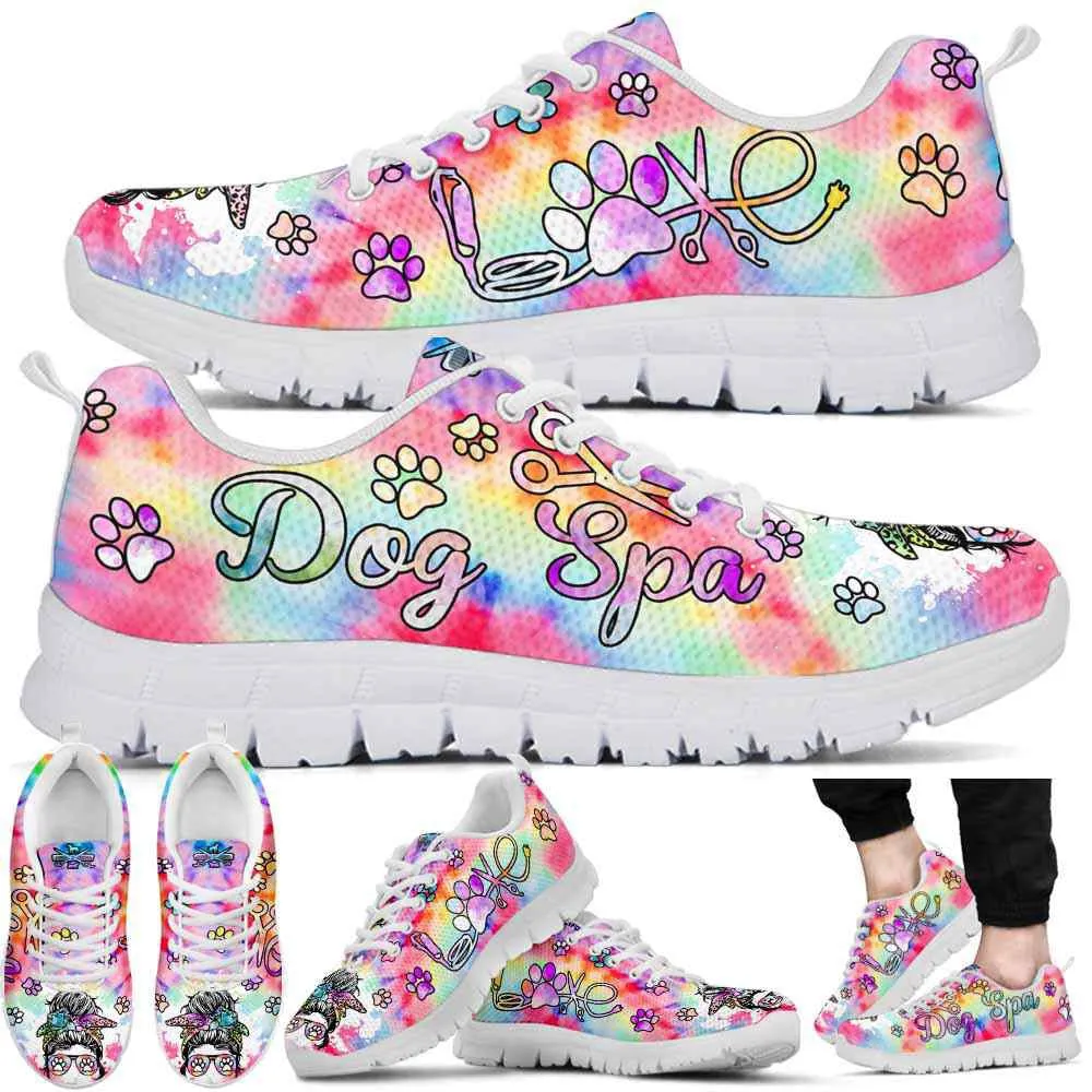 Dog Spa Tie Dye Love Heart Sneakers Shoes, Dog Print Shoes, Best Running Shoes, Unique Gifts For Dog Lovers