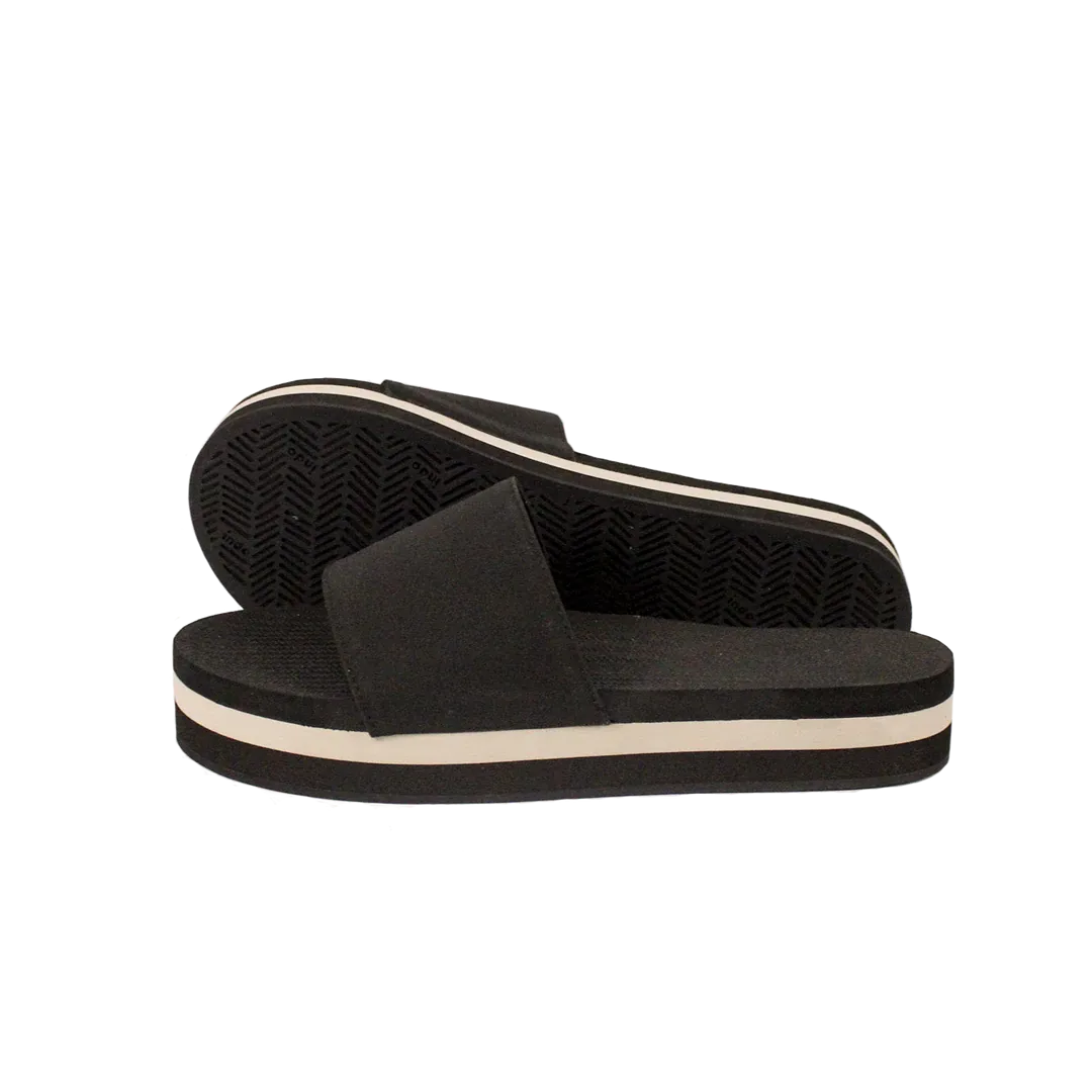 ESSNTLS Womens PLATFORM Slides - Black & Sea Salt Stripe