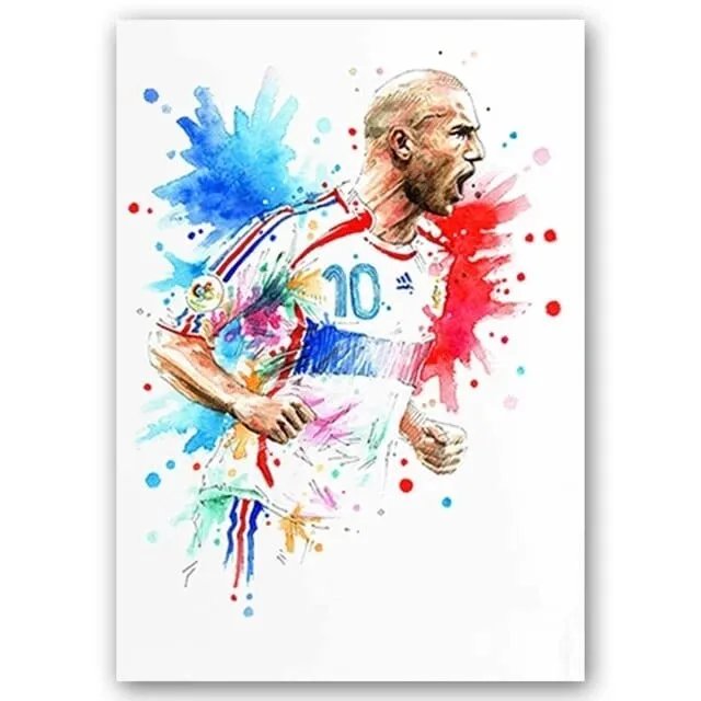 Football Soccer Legends Vibrant Watercolour Wall Art Prints: High Quality Canvas Painting Prints for Home Decor