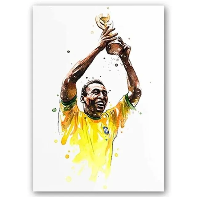 Football Soccer Legends Vibrant Watercolour Wall Art Prints: High Quality Canvas Painting Prints for Home Decor