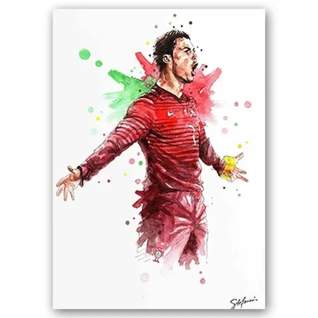 Football Soccer Legends Vibrant Watercolour Wall Art Prints: High Quality Canvas Painting Prints for Home Decor