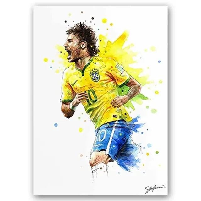 Football Soccer Legends Vibrant Watercolour Wall Art Prints: High Quality Canvas Painting Prints for Home Decor