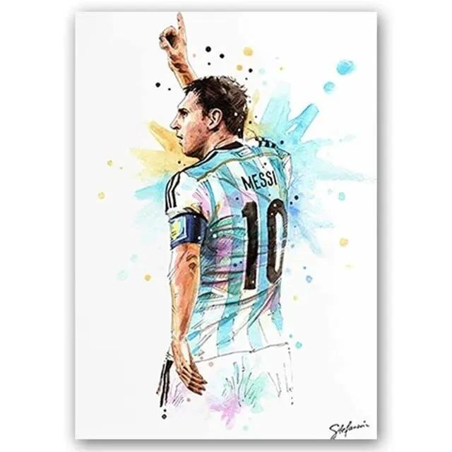 Football Soccer Legends Vibrant Watercolour Wall Art Prints: High Quality Canvas Painting Prints for Home Decor