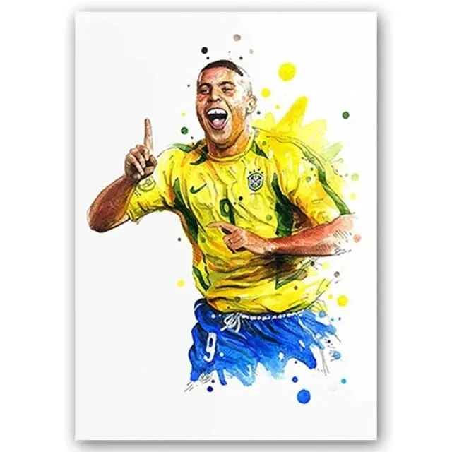 Football Soccer Legends Vibrant Watercolour Wall Art Prints: High Quality Canvas Painting Prints for Home Decor