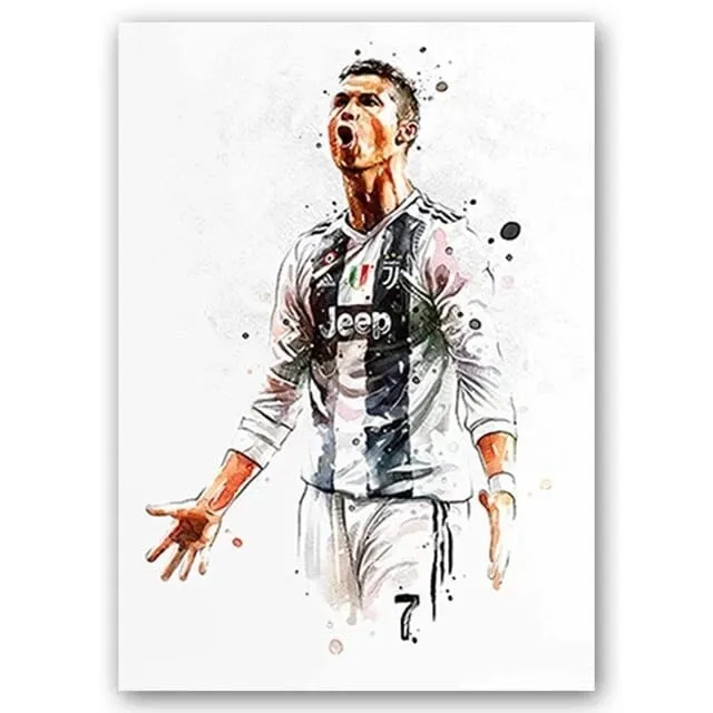 Football Soccer Legends Vibrant Watercolour Wall Art Prints: High Quality Canvas Painting Prints for Home Decor