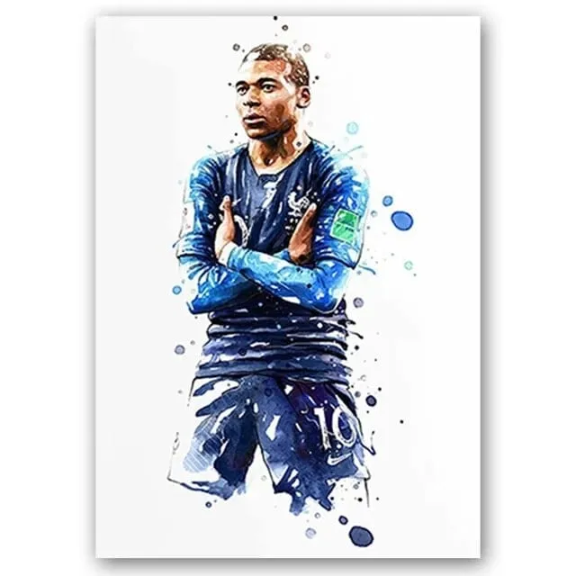 Football Soccer Legends Vibrant Watercolour Wall Art Prints: High Quality Canvas Painting Prints for Home Decor