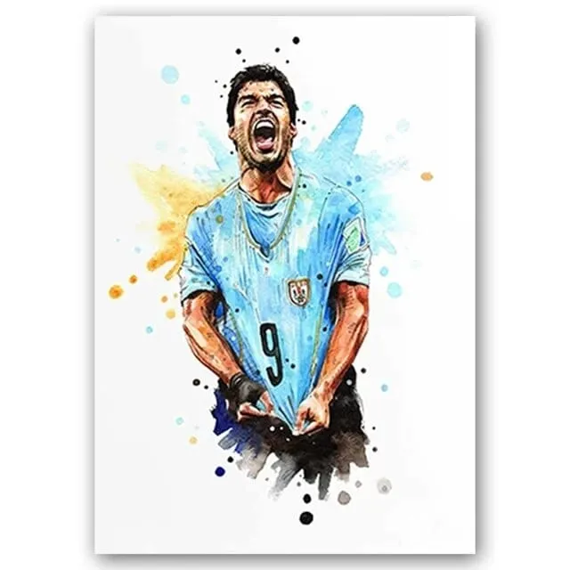 Football Soccer Legends Vibrant Watercolour Wall Art Prints: High Quality Canvas Painting Prints for Home Decor