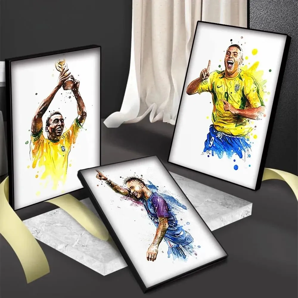 Football Soccer Legends Vibrant Watercolour Wall Art Prints: High Quality Canvas Painting Prints for Home Decor