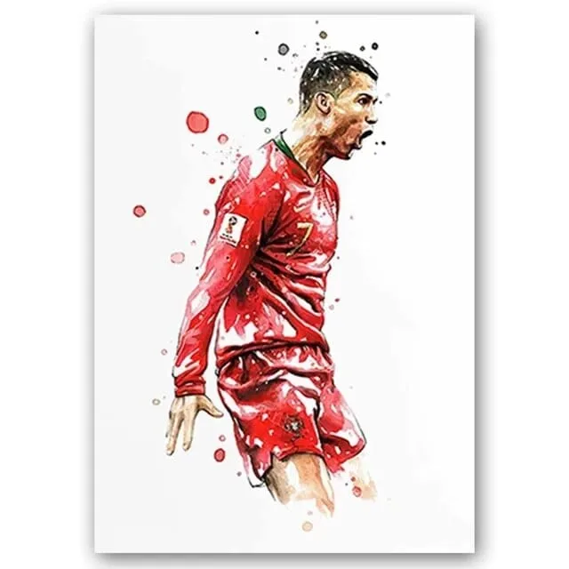 Football Soccer Legends Vibrant Watercolour Wall Art Prints: High Quality Canvas Painting Prints for Home Decor