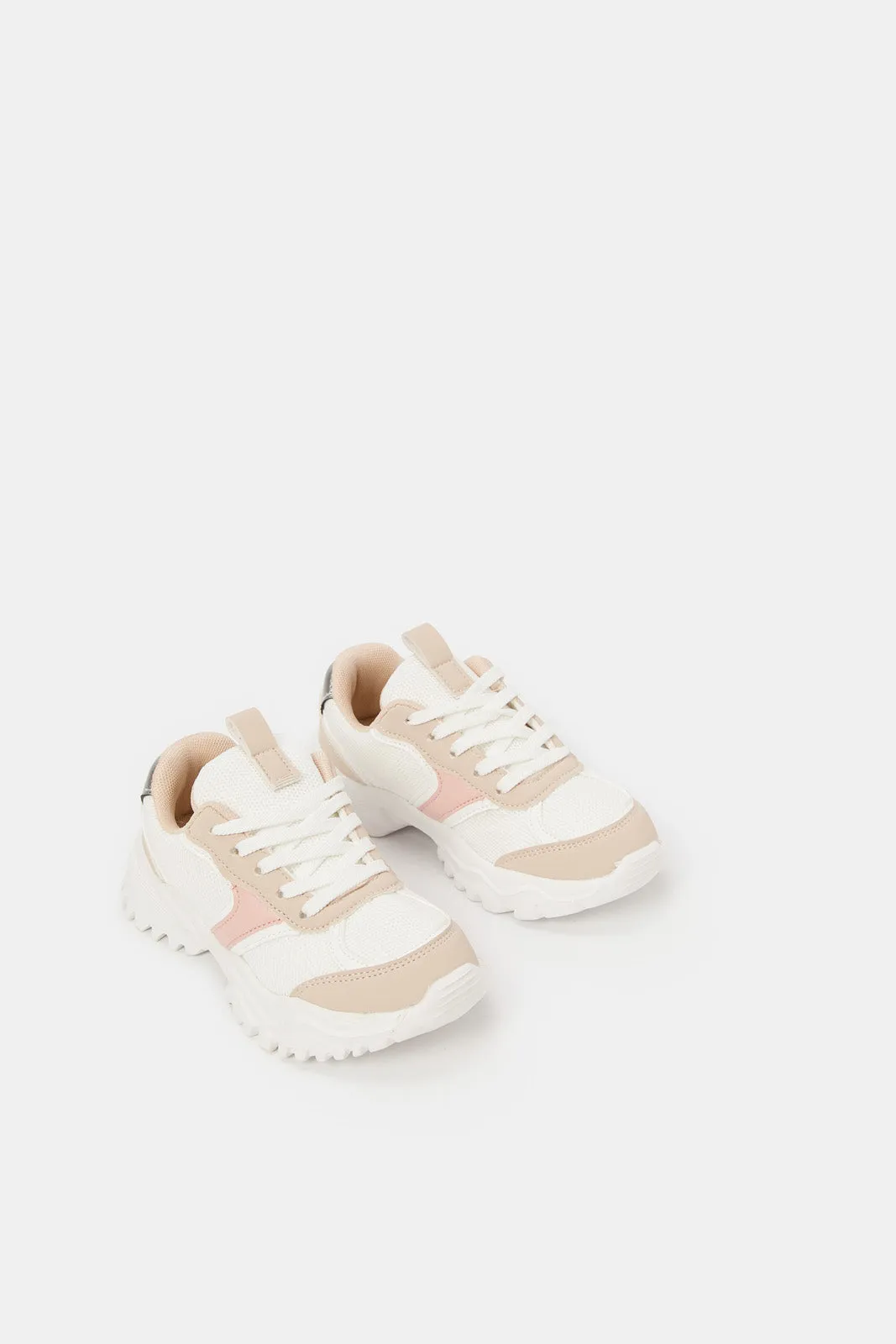 Girls Beige Chunky Lace-Up Sneaker