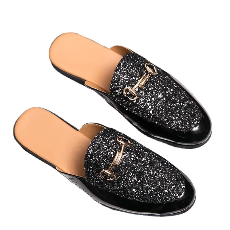 Half slippers men's slippers summer lazy no heel Doudou shoes pointed sequins fashion outdoor sandals men's shoes