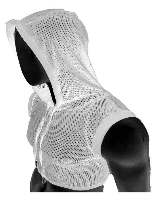 Hooded Crop Tank - White Sports Mesh