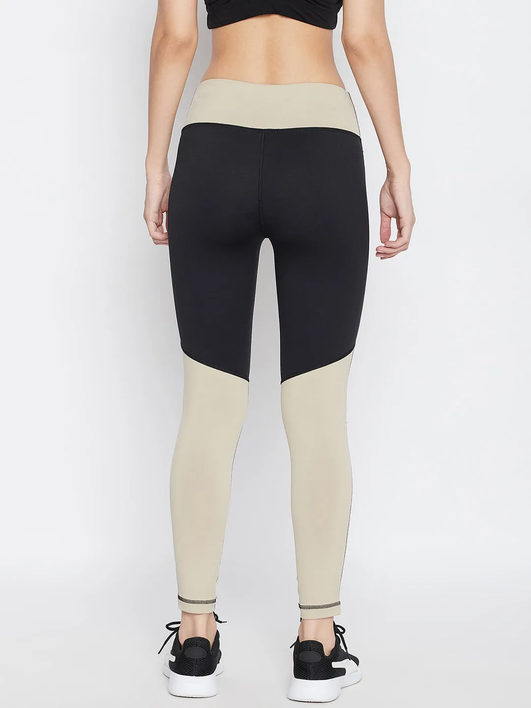 JUMP USA Women Black/Wine/Safari Colorblocked Activewear Gym Tights