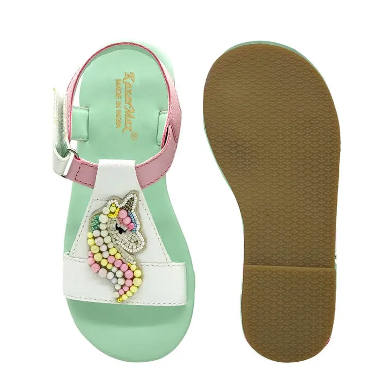 KazarMax Kids Girls Sea Green Unicorn Applique Sandal - 8 Kids UK