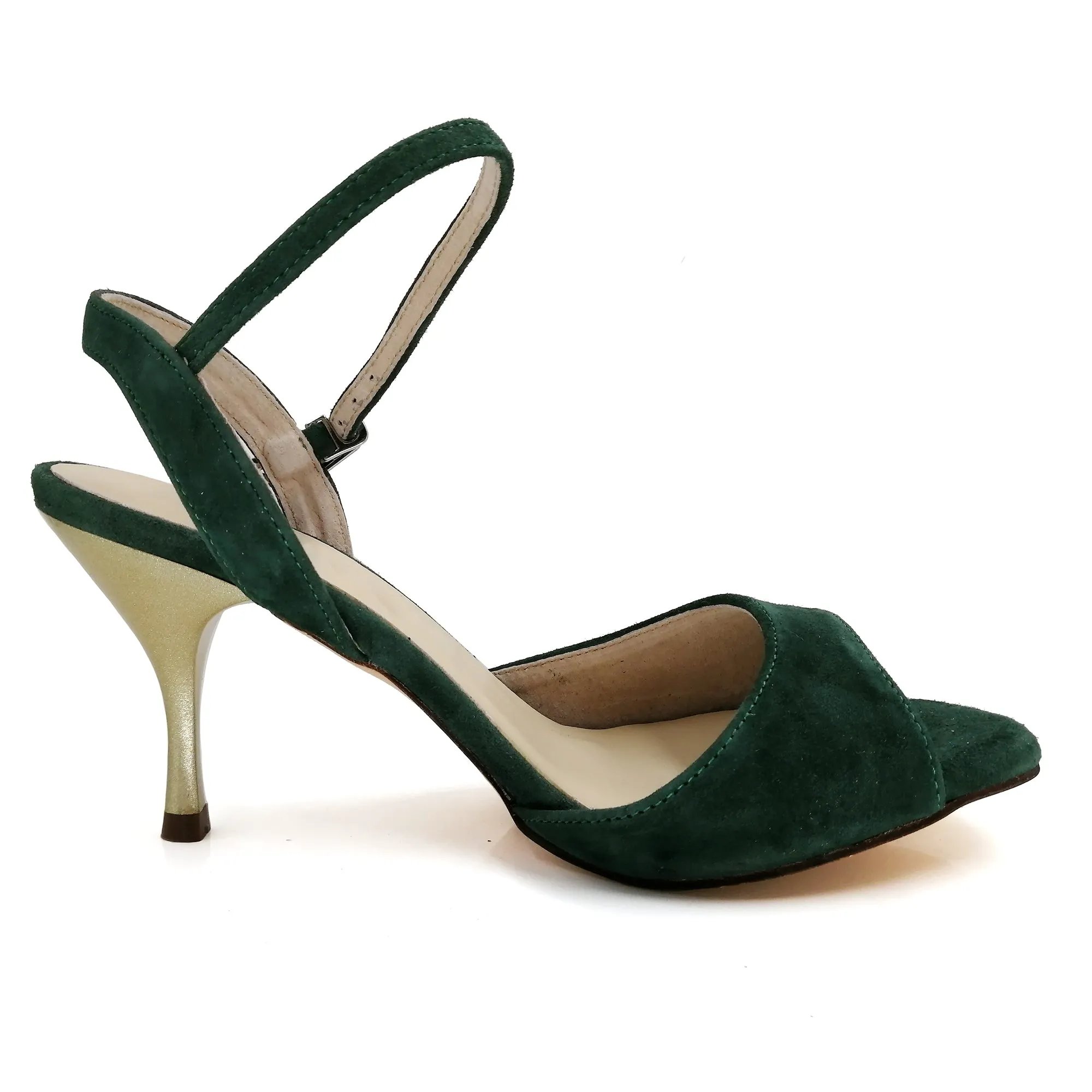 Ladies Tango Shoes High Heel Dance Sandals Leather Sole Dark Green