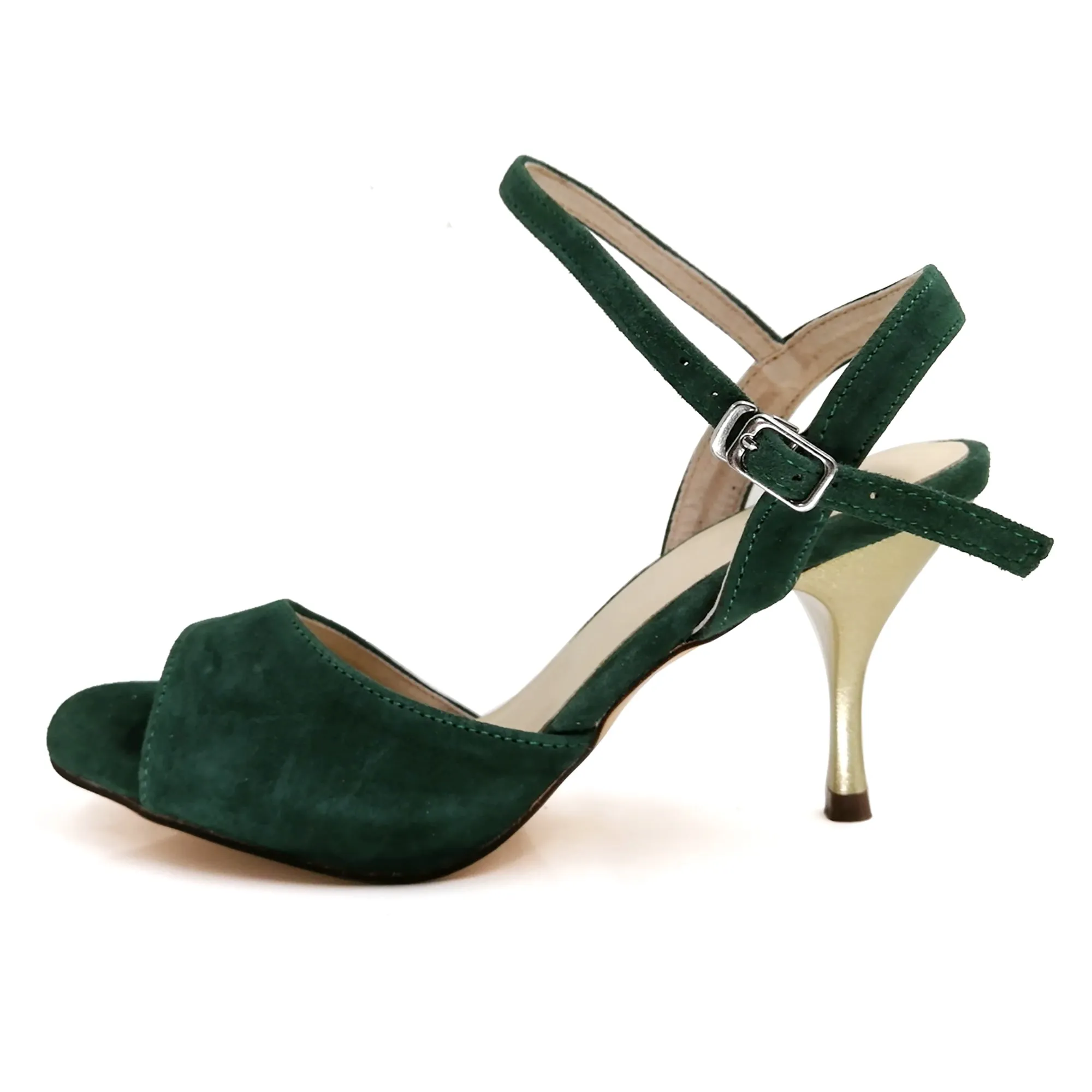 Ladies Tango Shoes High Heel Dance Sandals Leather Sole Dark Green